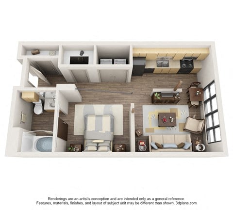 Floor plan for studio, 1 bath, 570 sqft